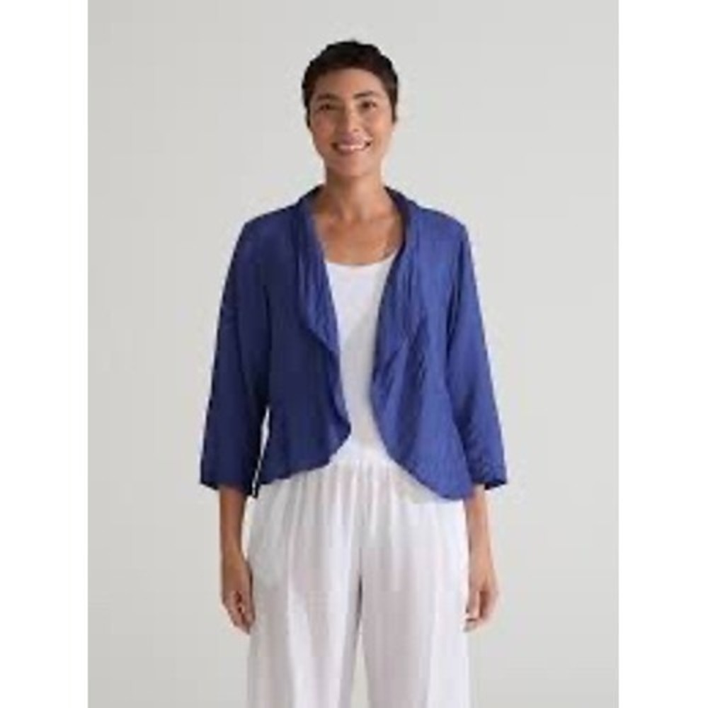 Cut Loose Ruffle Jacket L Navy Blue EUC Crinkle Parachute Layer Topper Event